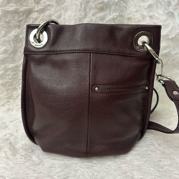 B Makowsky Pebbled Leather Messenger Medium Dark Brown Shoulder/ Crossbody Bag - Picture 4 of 6